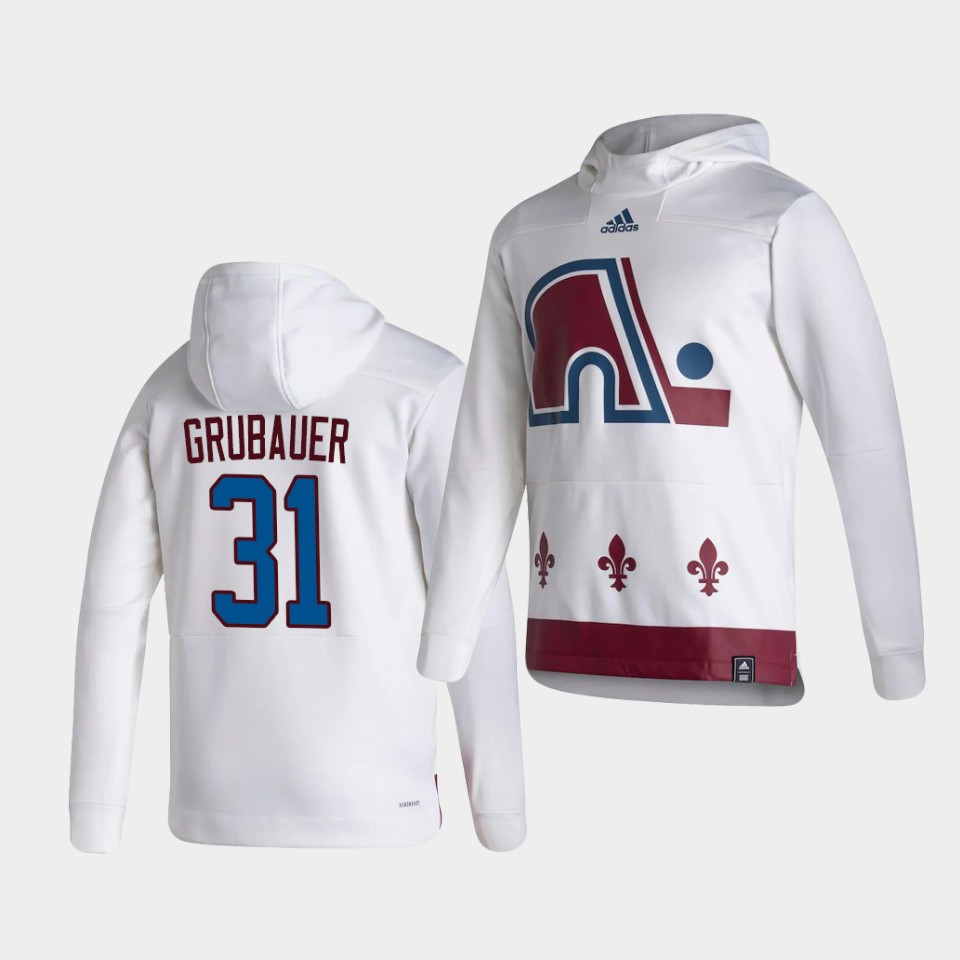 Men Colorado Avalanche #31 Grubauer White NHL 2021 Adidas Pullover Hoodie Jersey